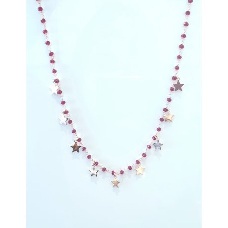 Collana Donna In Argento Con Stelle e Pietre Rosse