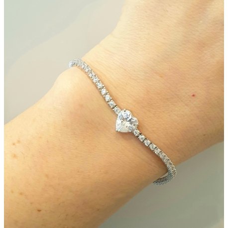 Bracciale Tennis Donna In Argento Con Cuore Bianco