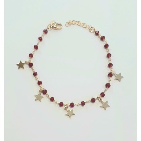 Bracciale In Argento Rosato Con Stelle e Pietre Rosse